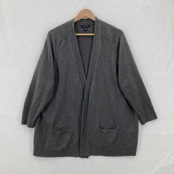 Lands' End Cardigan Sweater Womens 3X Gray Open Front Pockets Lagenlook Casual - Picture 1 of 12